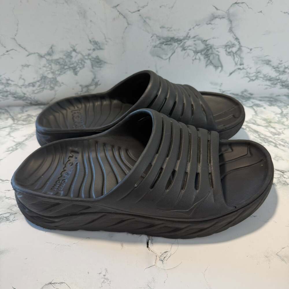 Hoka One One Women 9 ORA Recovery Slide Sandal Comfort Cushion Black SlipOn Shoe